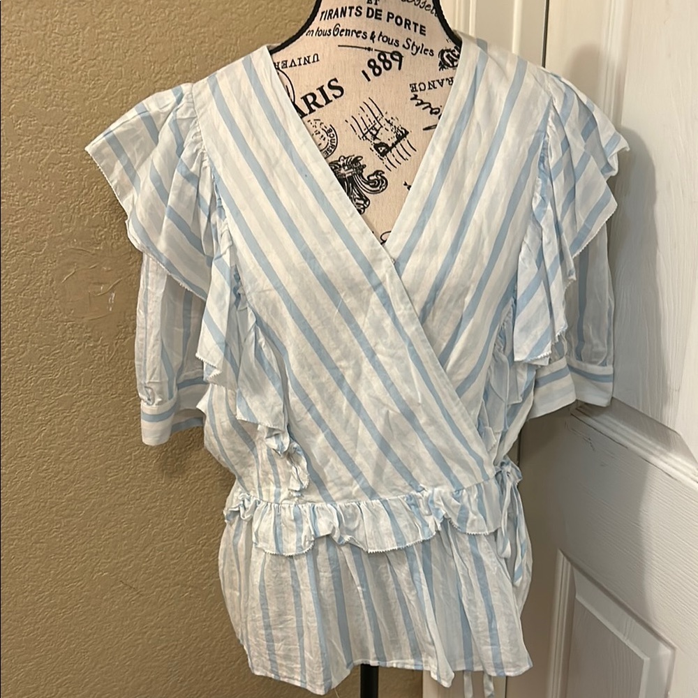 Blue and White Striped Women's Top